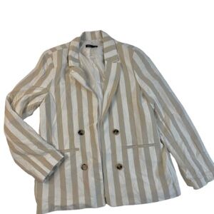 Vintage Striped Beige and White Women's Blazer